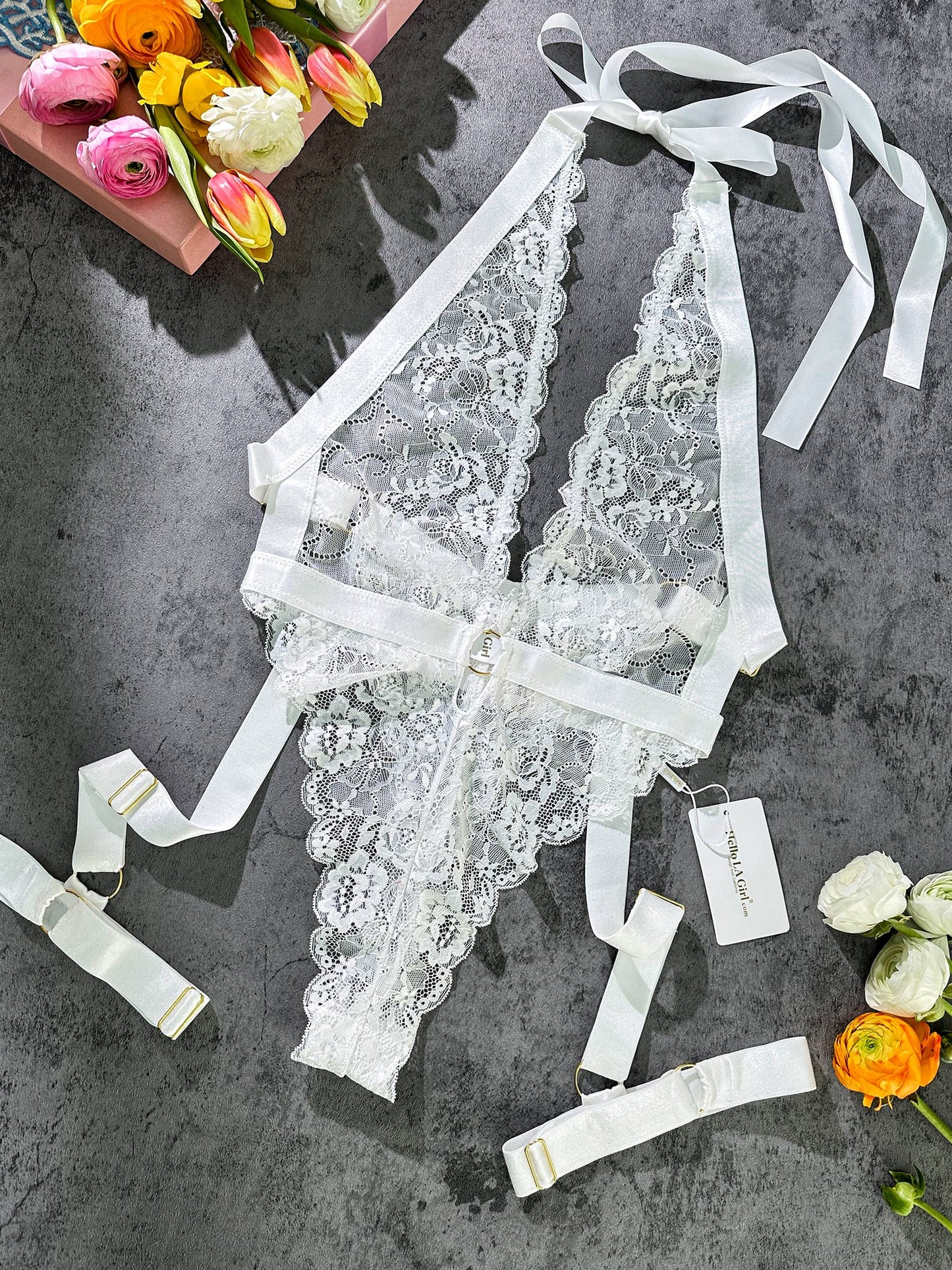 White Sexy Lace Suspenders Shapewear