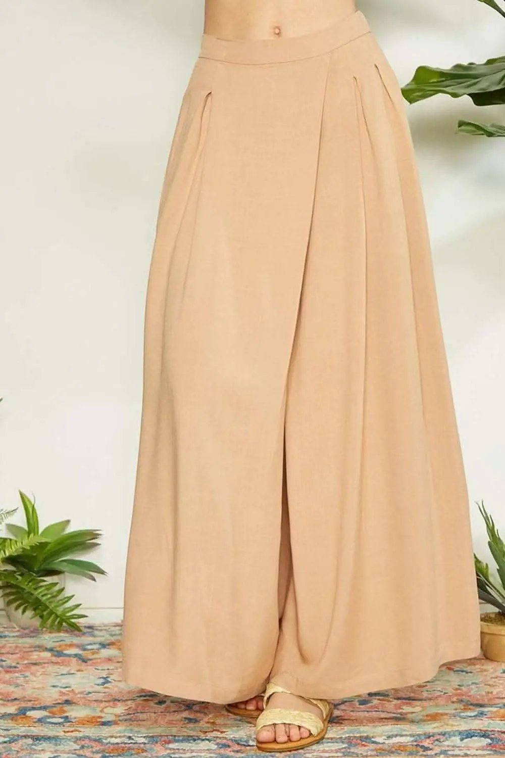 Trendsi Wrap Pleating Pants Women's Casual Wide Leg Trousers - Comfy & Stylish