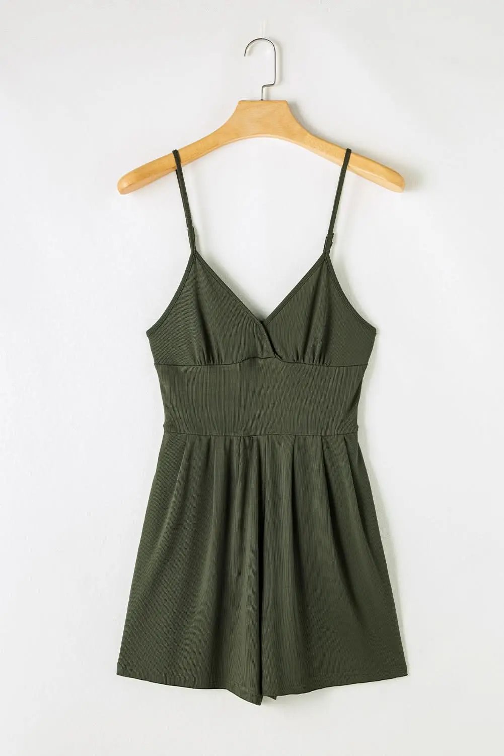 Love Salve Ribbed Romper Moss Green — Casual Cinched Waist Jumpsuit