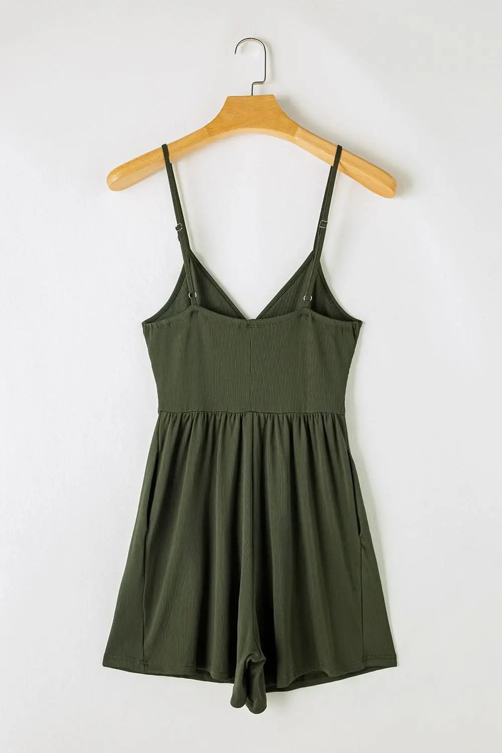 Love Salve Ribbed Romper Moss Green — Casual Cinched Waist Jumpsuit