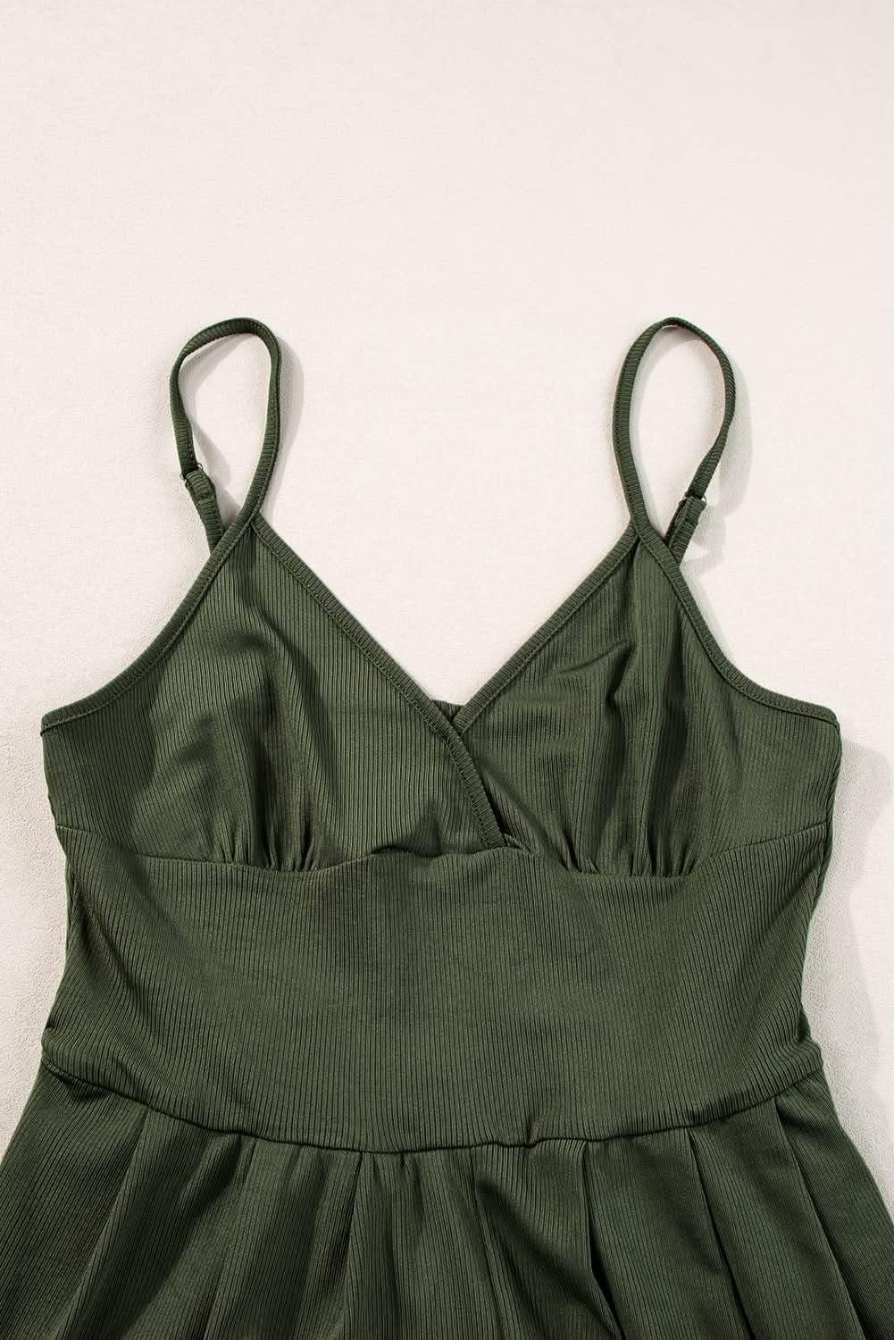 Love Salve Ribbed Romper Moss Green — Casual Cinched Waist Jumpsuit
