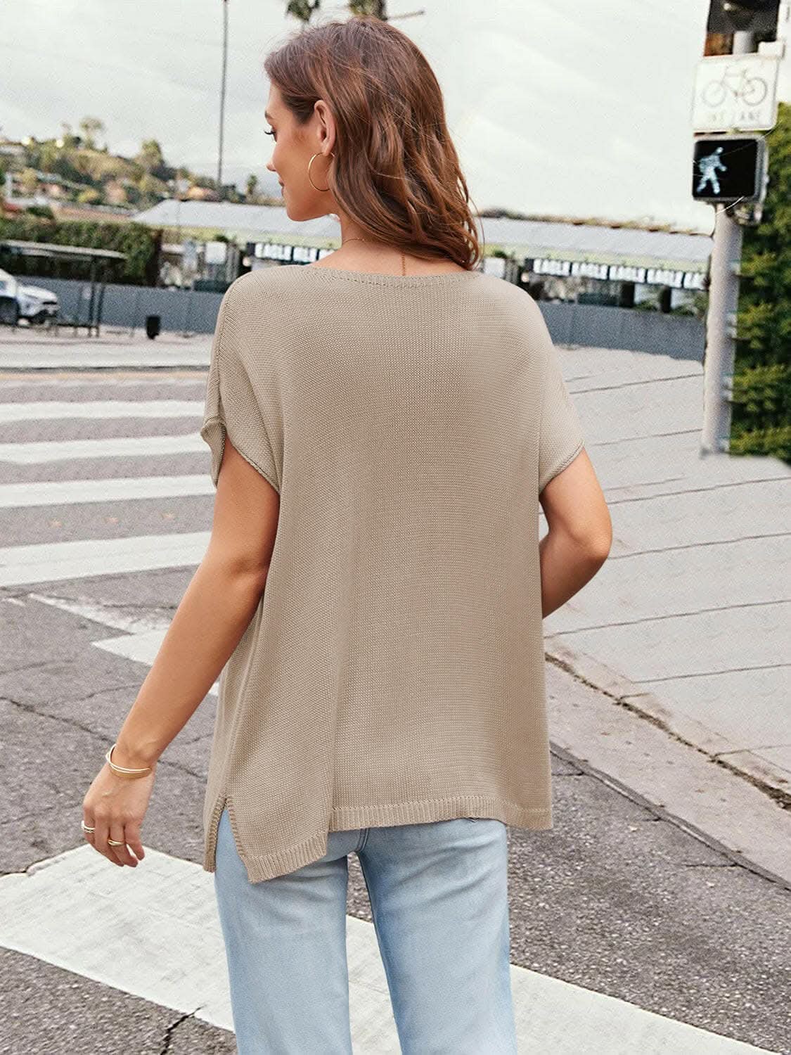Notched Neckline Soft Top by Trendsi - Khaki