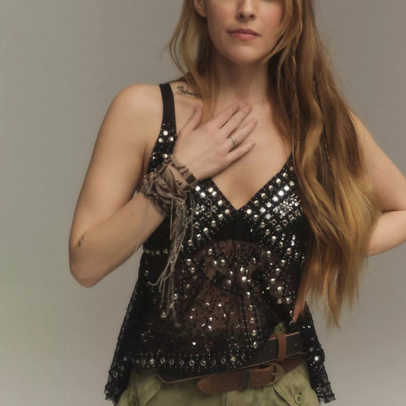 Sexy See through Backless Temptation Casual Trend Rhinestone Camisole Beach Sun Protection Vest