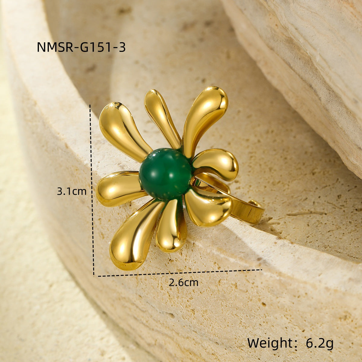 Irregular Asymmetric Petals Trendy Stainless Steel Open Ring Light Luxury High Sense Ring Women