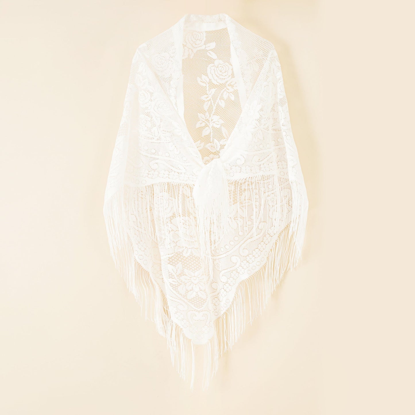 Nylon Hollow Out Cutout Breathable Tassel Triangle Shawl Women Scarf