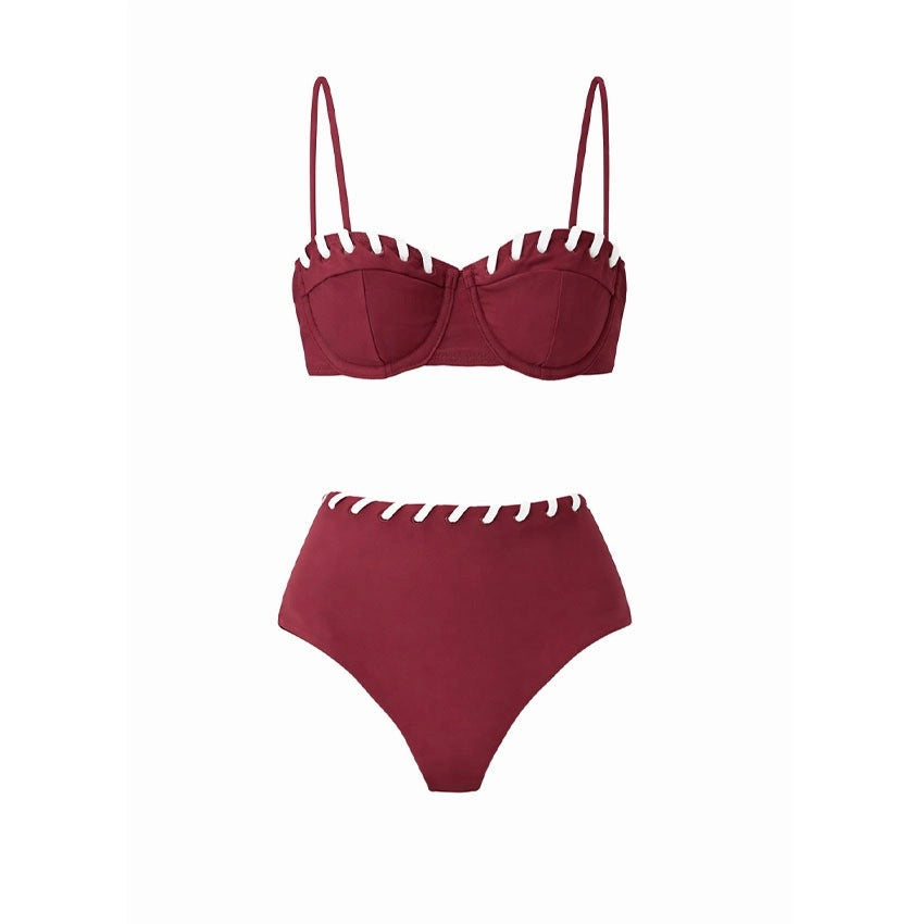 Bikini Wine Red Niche Design Tube Top Split Swimsuit Women