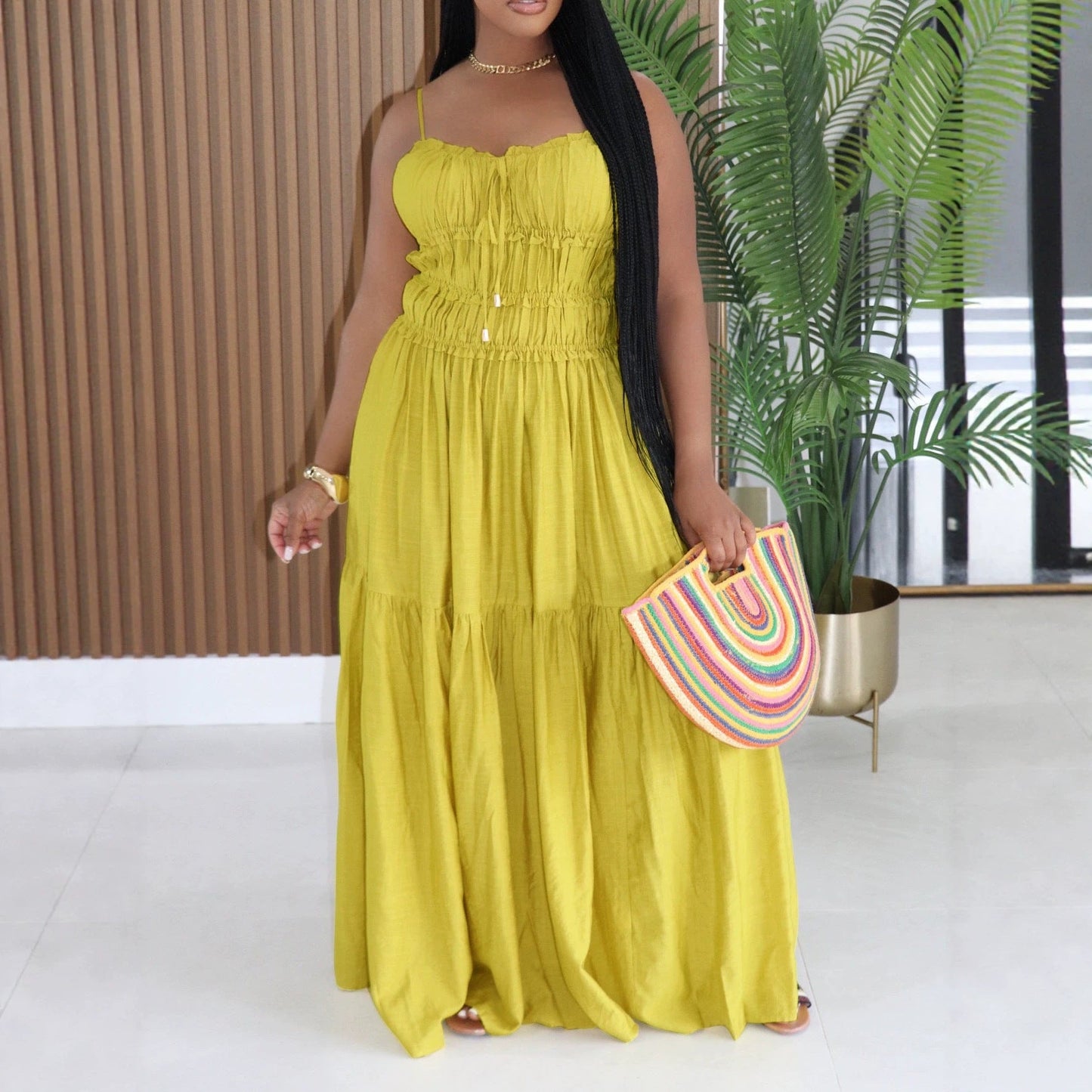 Women Spaghetti Straps Sleeveless Dress Bohemian Tiered Dress Maxi Dress Summer
