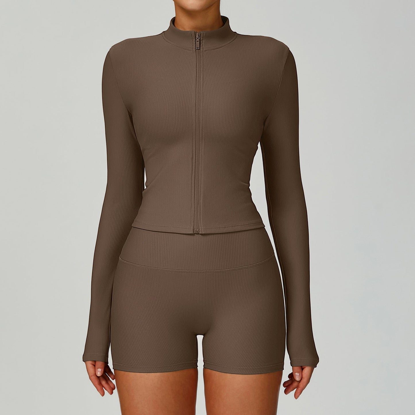 Sollinarry Thread Stand up Collar Slim Fit Yoga Jacket Slimming Outdoor Windproof Top Running Sports Fitness Jacket