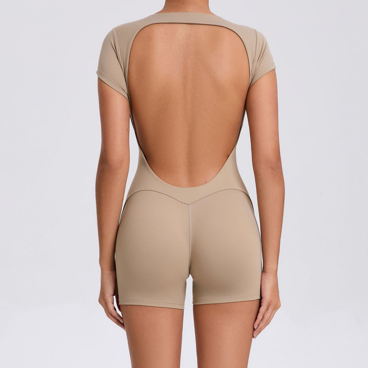 Backless Peach Hip Skinny Yoga Clothes Dance Sports Workout Clothes Hip Lift Belly Shaping Short Sleeve Yoga Jumpsuit