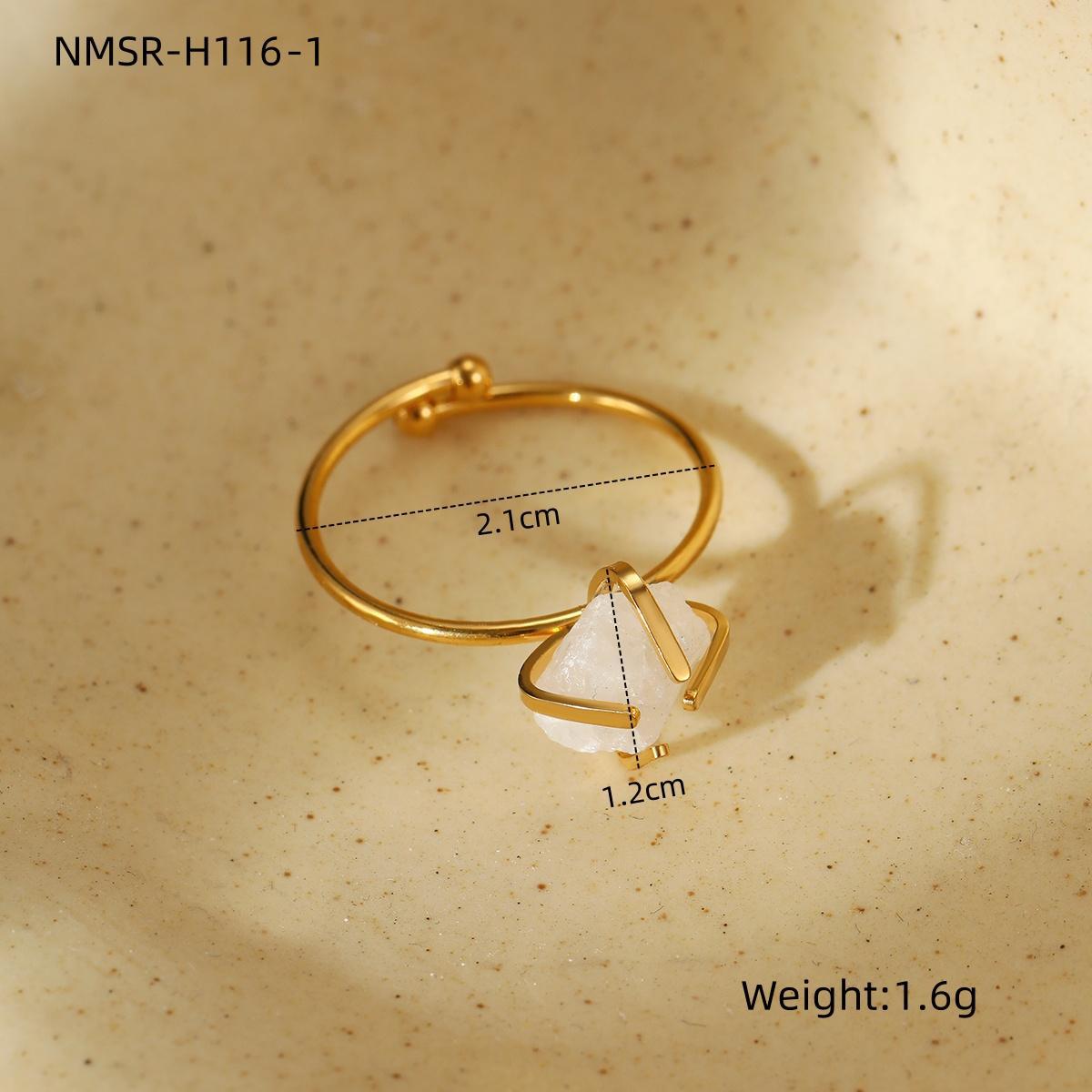 Adjustable Opening Titanium Steel Ring Women Retro Natural Stone Circle Fence Stainless Steel Jewelry