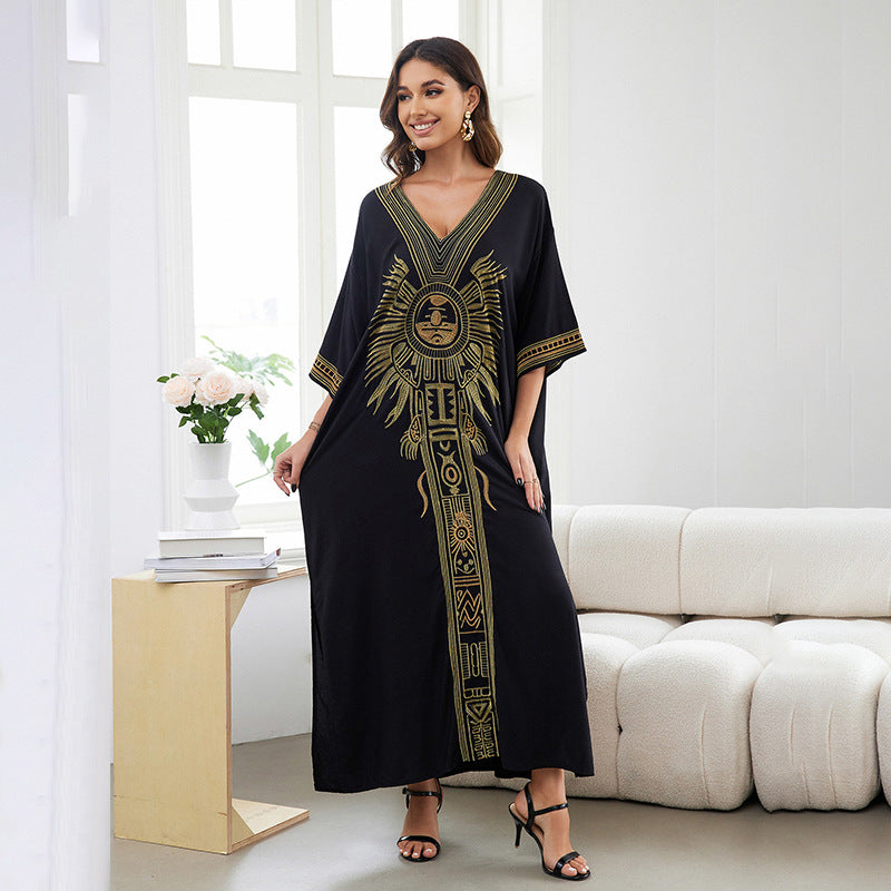 Embroidered Seaside Vacation Dress Sunscreen Beach Cover up Maxi Dress Women Bikini Cover up