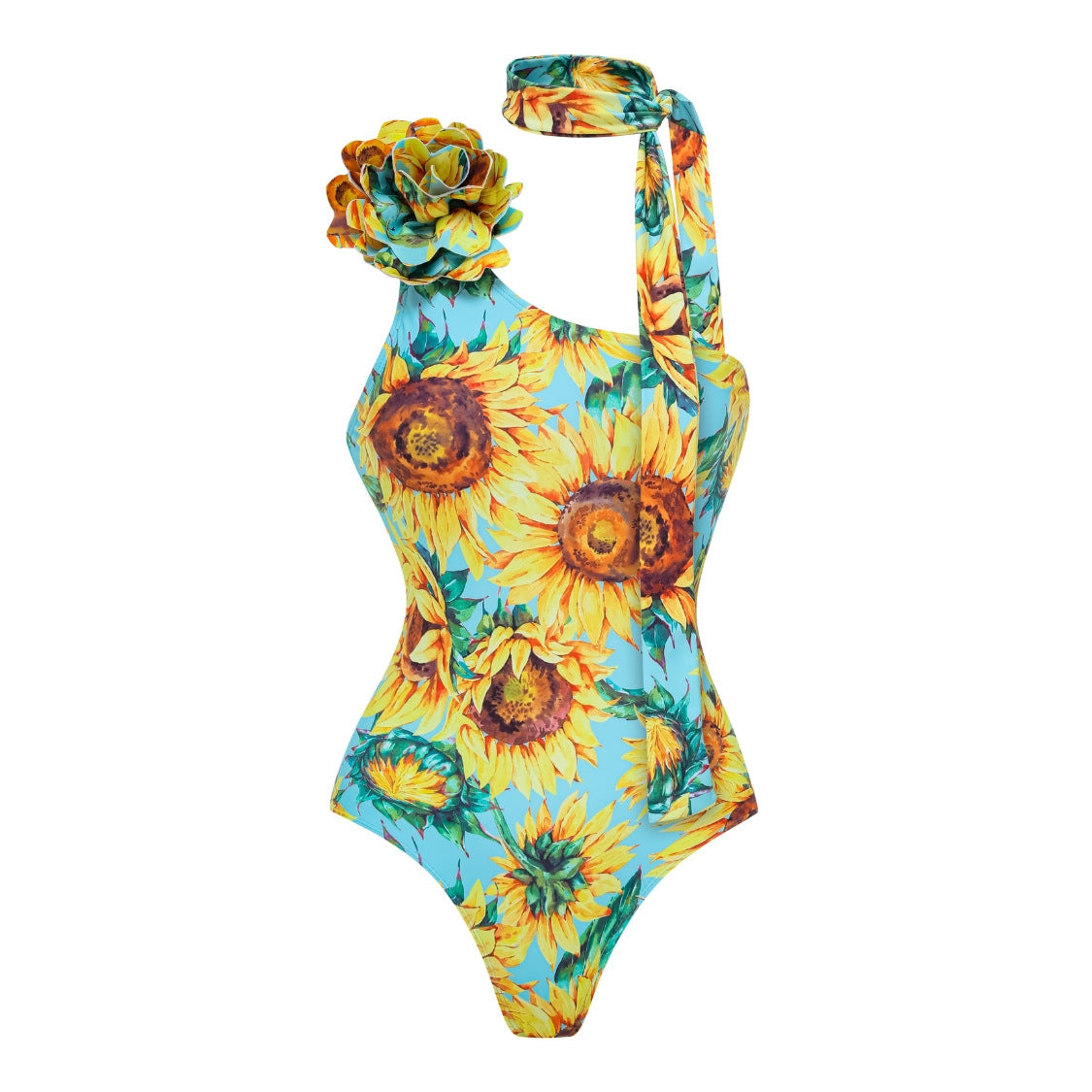 Women Swimsuit Sunflower Printed One Piece Swimsuit Set