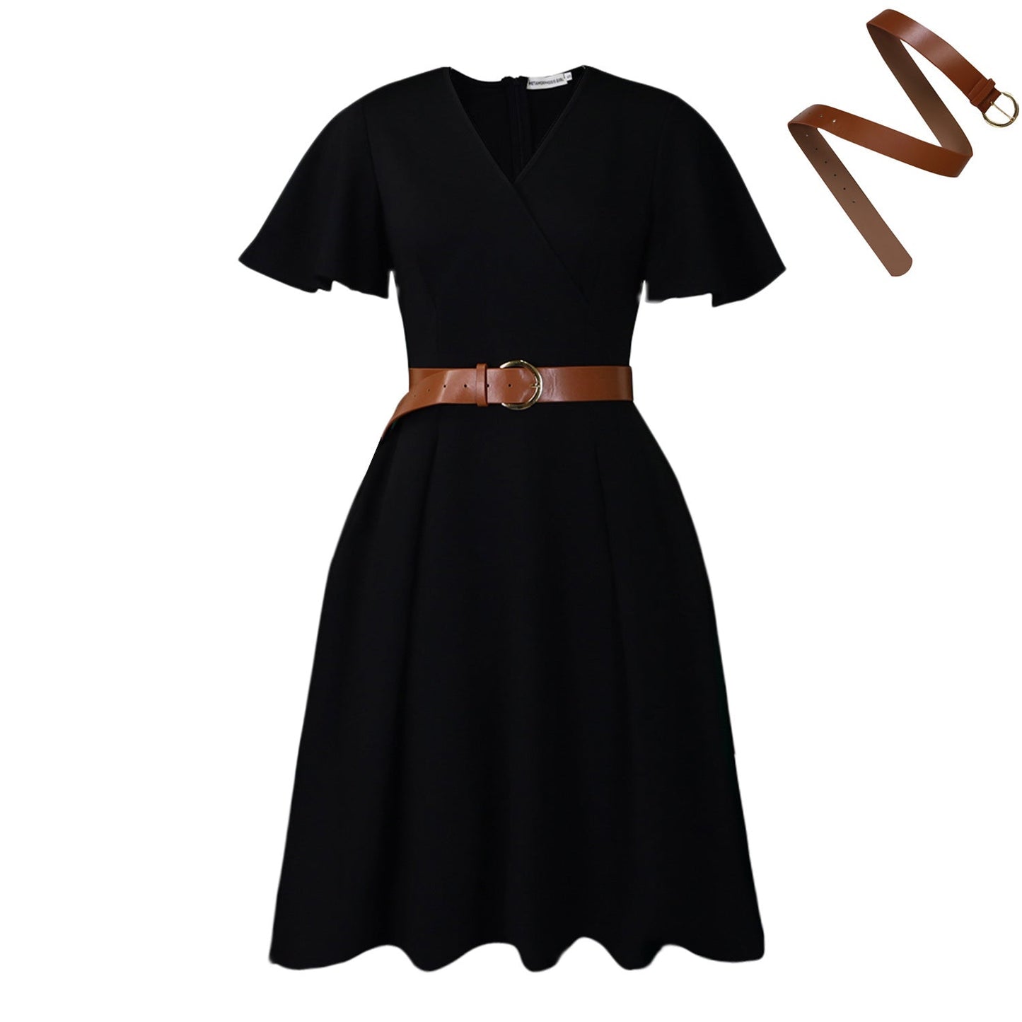 Women Clothing Elegant Solid Color V neck Flared Sleeves Dress