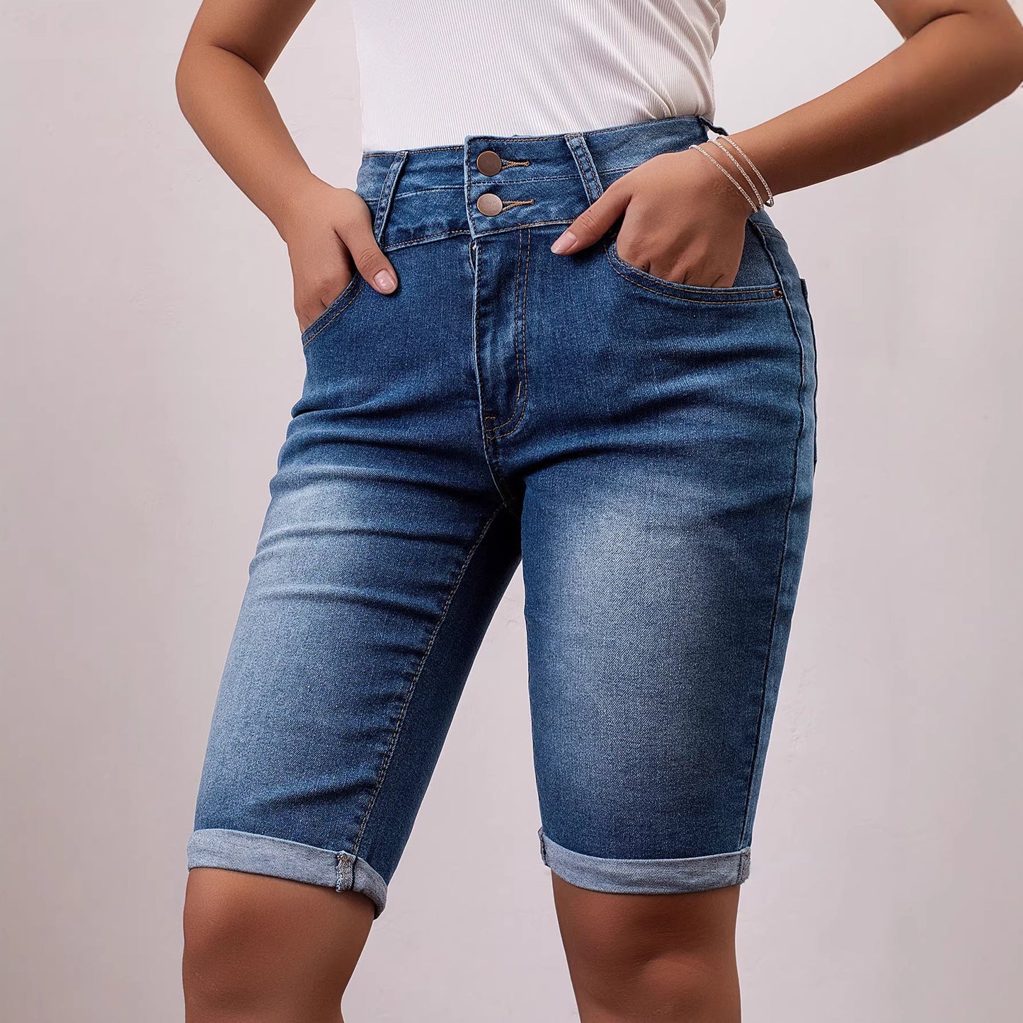 Women Denim Shorts Slim Fit Slimming Casual Multi Craft Design Simple Denim Shorts Shorts