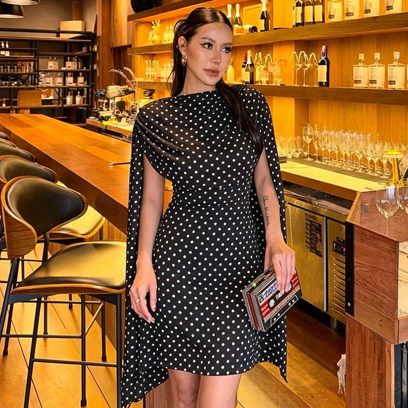 Women Clothing Summer Casual Polka Dot Printed Sleeveless Swing Collar Flouncy Slim Fit Short Dress
