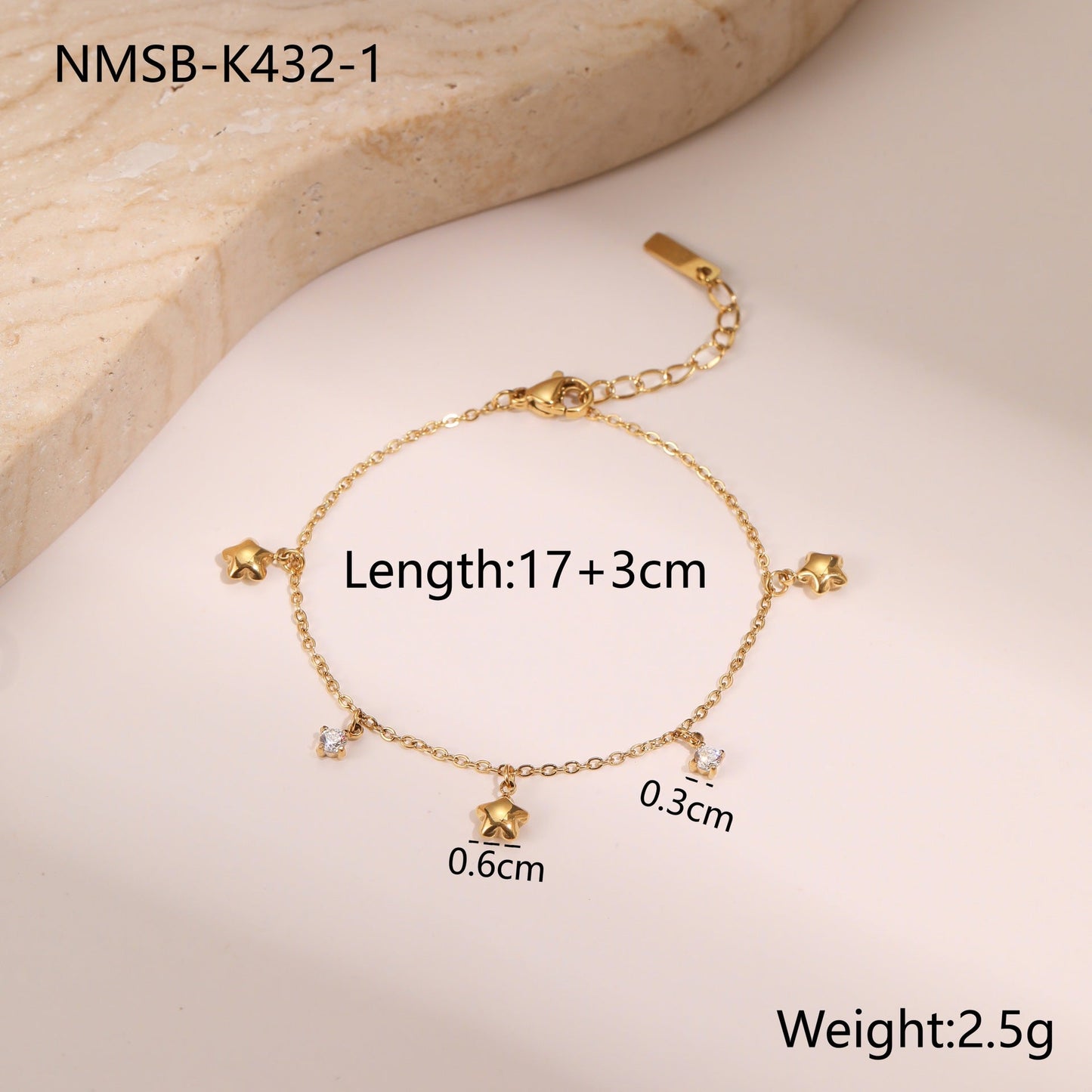 Titanium Steel Bracelet 18K Gold Plating Zircon Star Embellished Exquisite Light Luxury Hand Jewelry