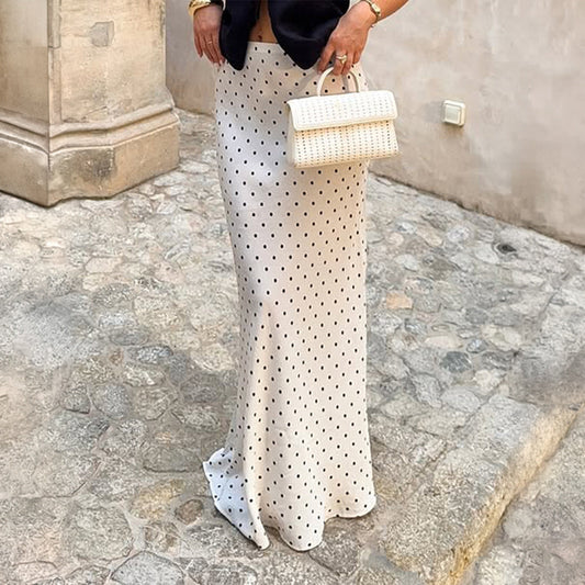 Women Clothing Summer Elegant Satin Polka Dot Fishtail Skirt