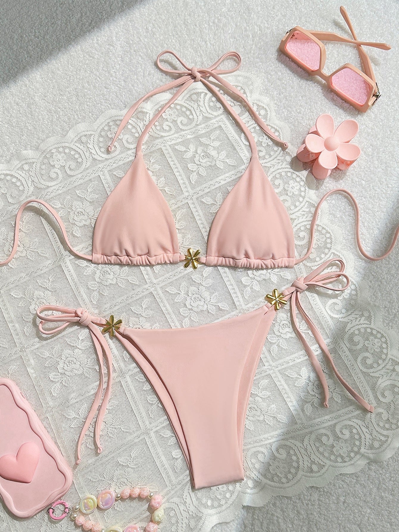 Sexy Exposed Back Women Summer Beach Solid Color Bikini