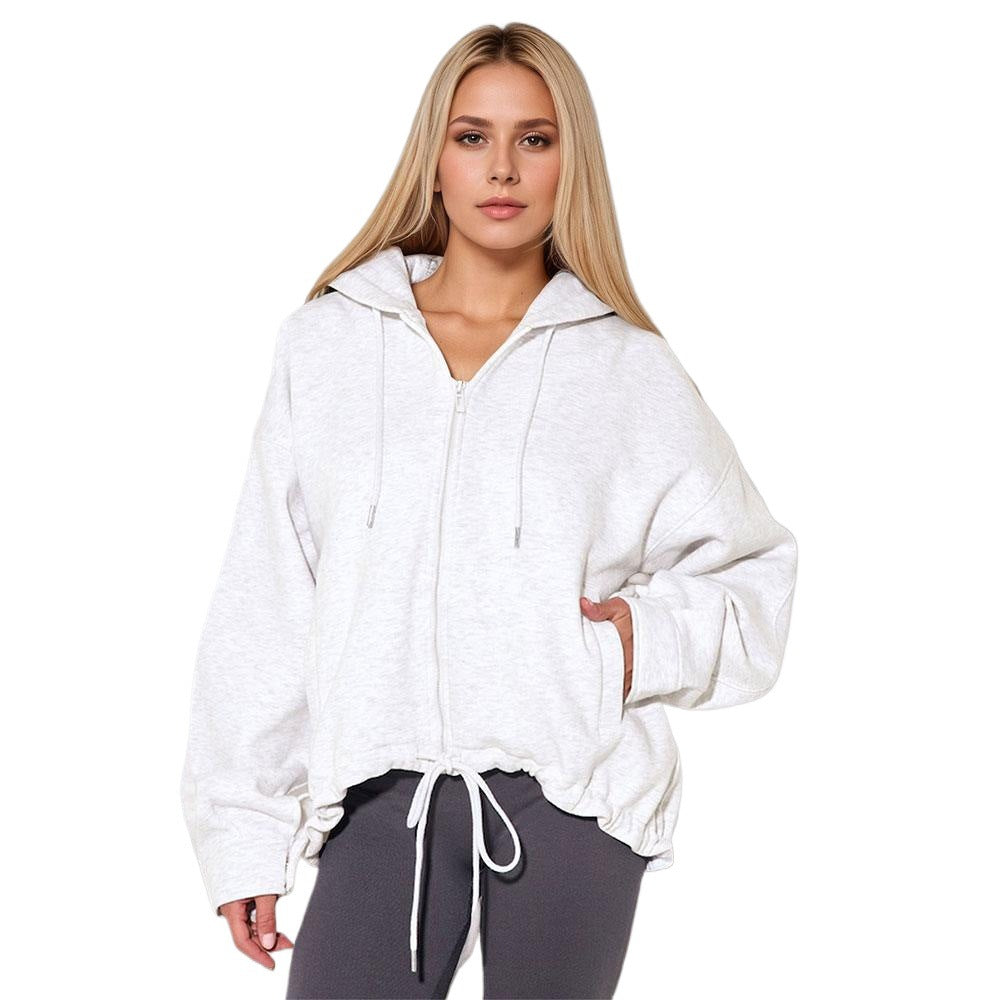 Women Casual Hooded Zipper Polyester Knitted Women Casual Solid Color Original Coat