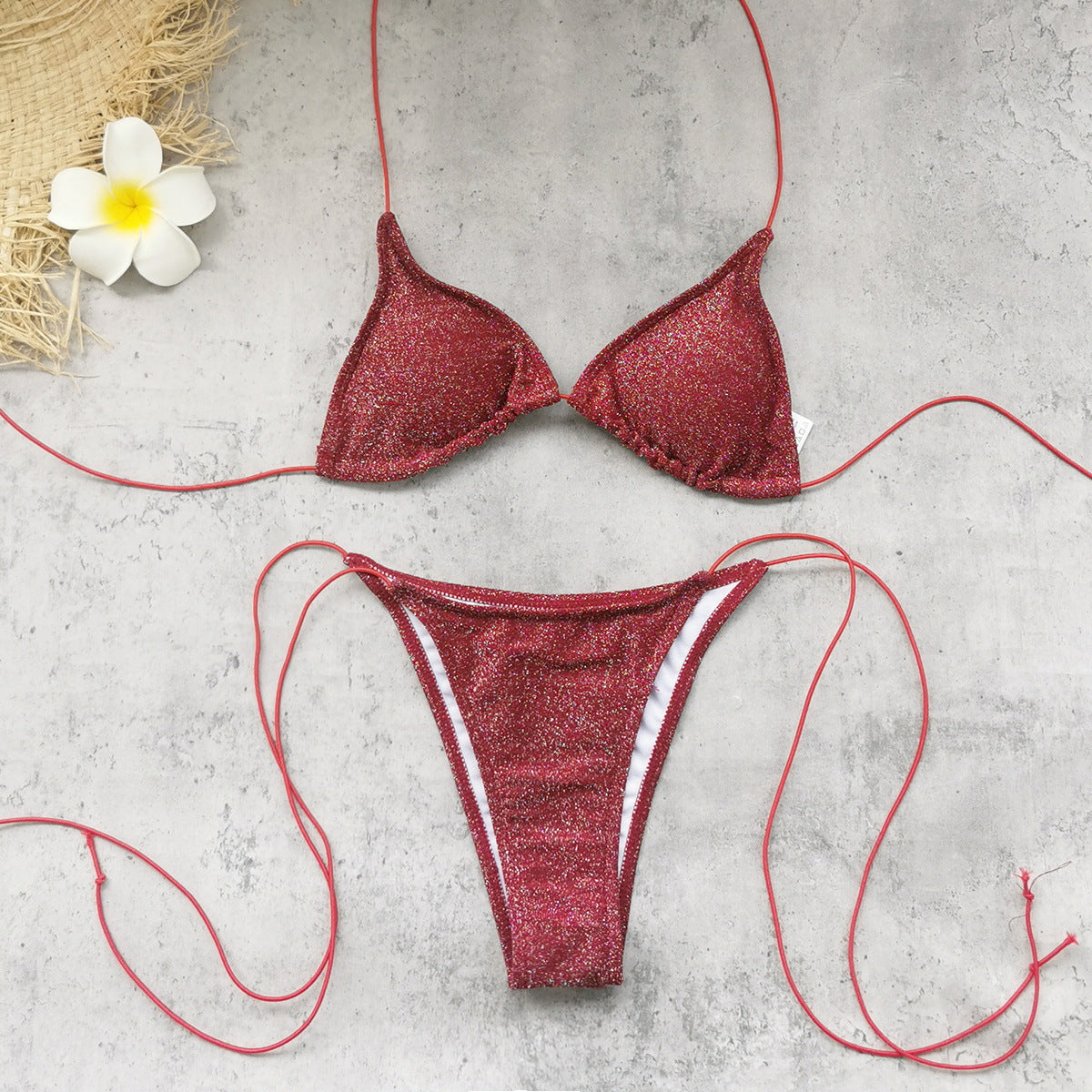 Three Point Banded Bikini Sexy Backless Split Swimsuit Women Solid Color Bikini