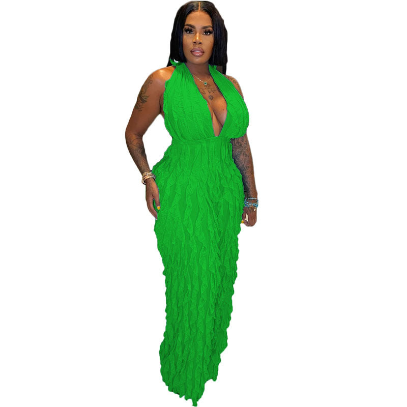 Women Clothing Spring Summer Wave Pattern Sexy Bandeau High Waist Jumpsuit