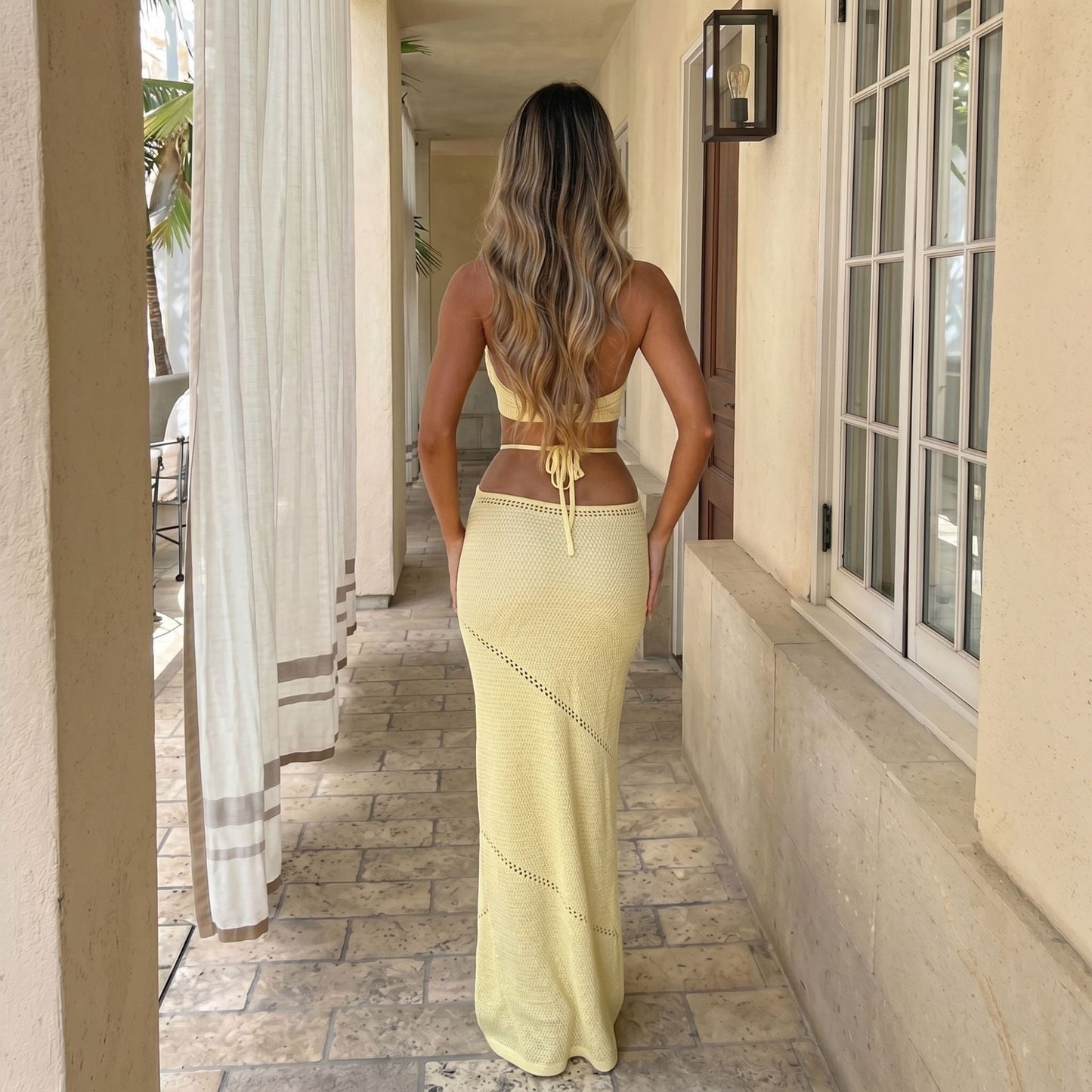 Autumn Winter Beach Dress Women Solid Color Sexy Knitted Hollow Out Cutout Beach Dress Swimsuit