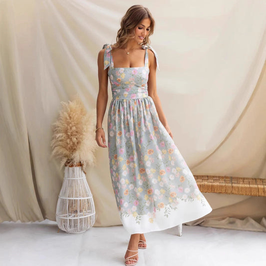 Summer Holiday Floral Tight Waist Slim Fit Assorted Colors Camisole Dress