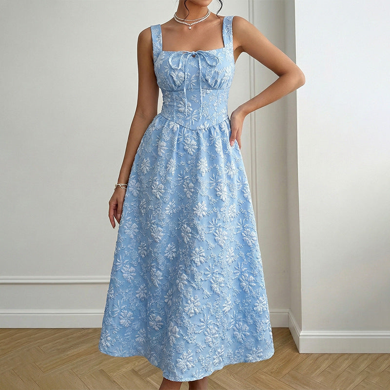 Length Cami Dress Summer Elegance Backless Jacquard Sleeveless Dress Women Clothing