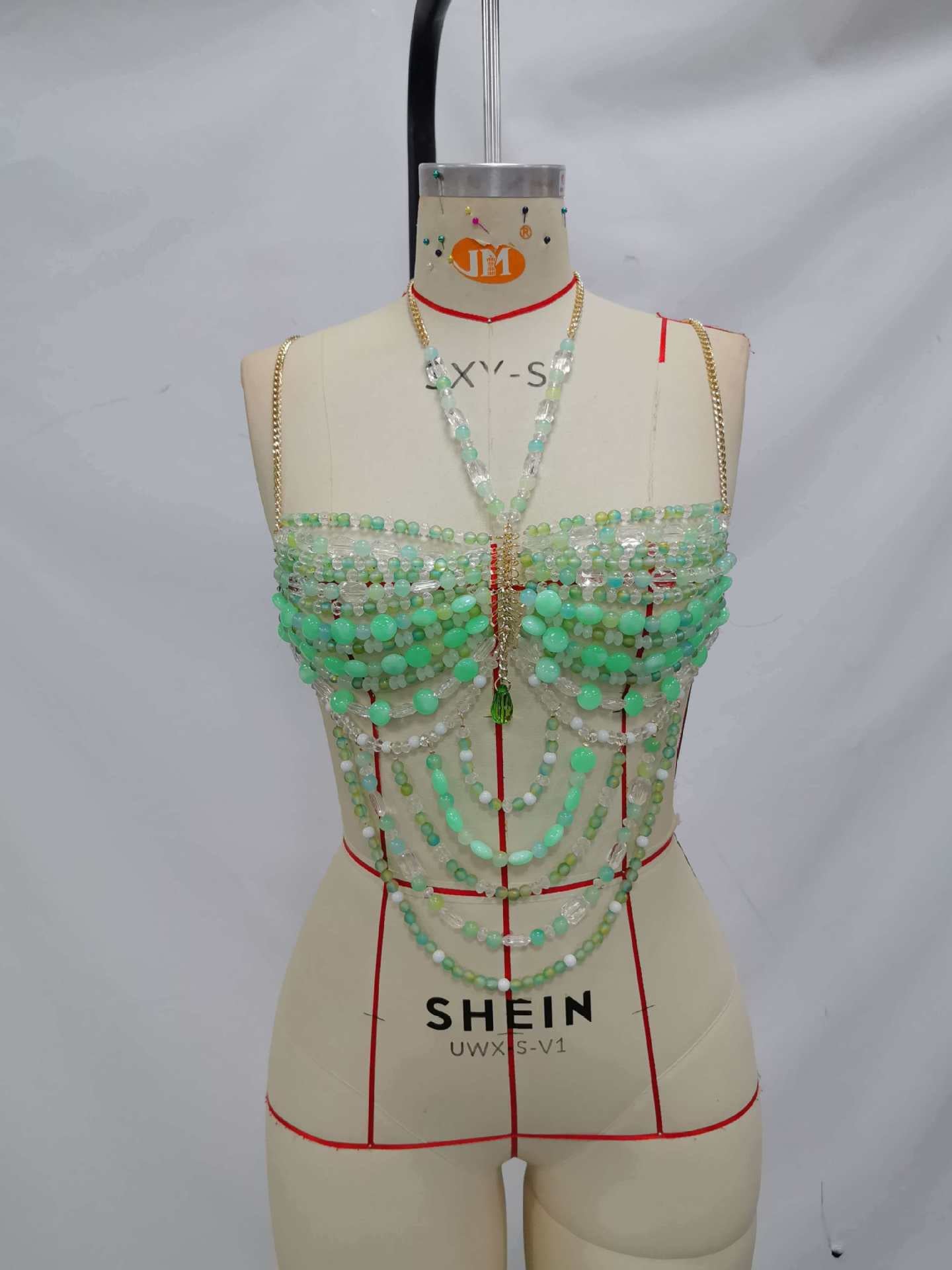 Vest Color Matching Colorful Beads Vest Sexy Necklace Chest Necklace Integrated Chain