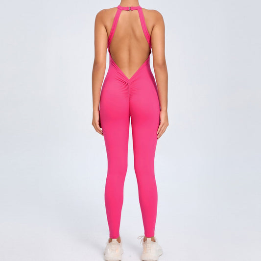 Back Buckle Yoga Jumpsuit Women Peach Hip Backless Sports Quick Drying One Piece Fitness Jumpsuit
