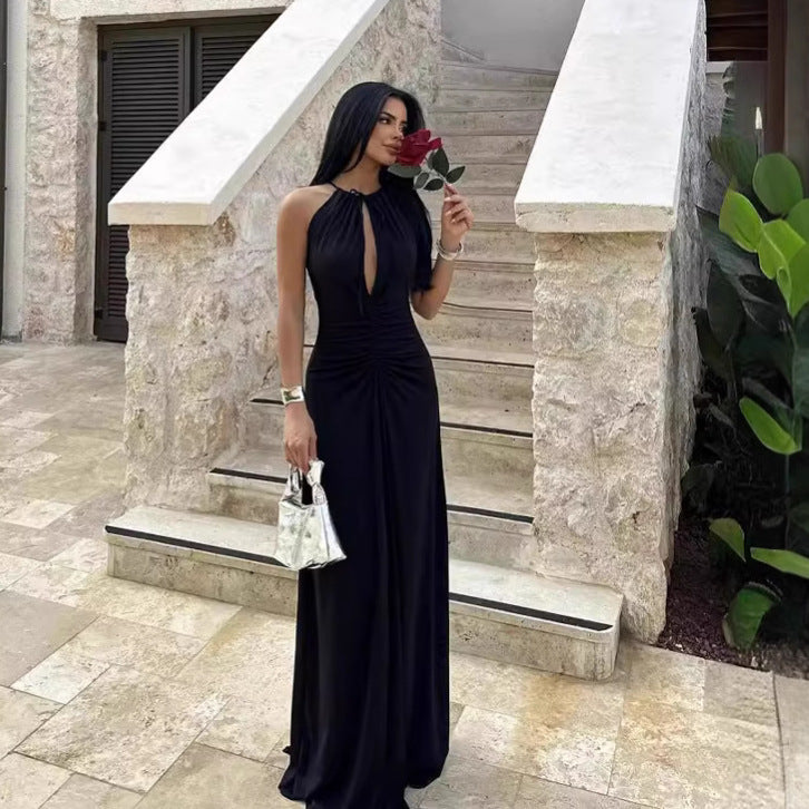 Women Clothing Fall Inner Match Sexy Pleated Slim Private Clothing Maxi Dress