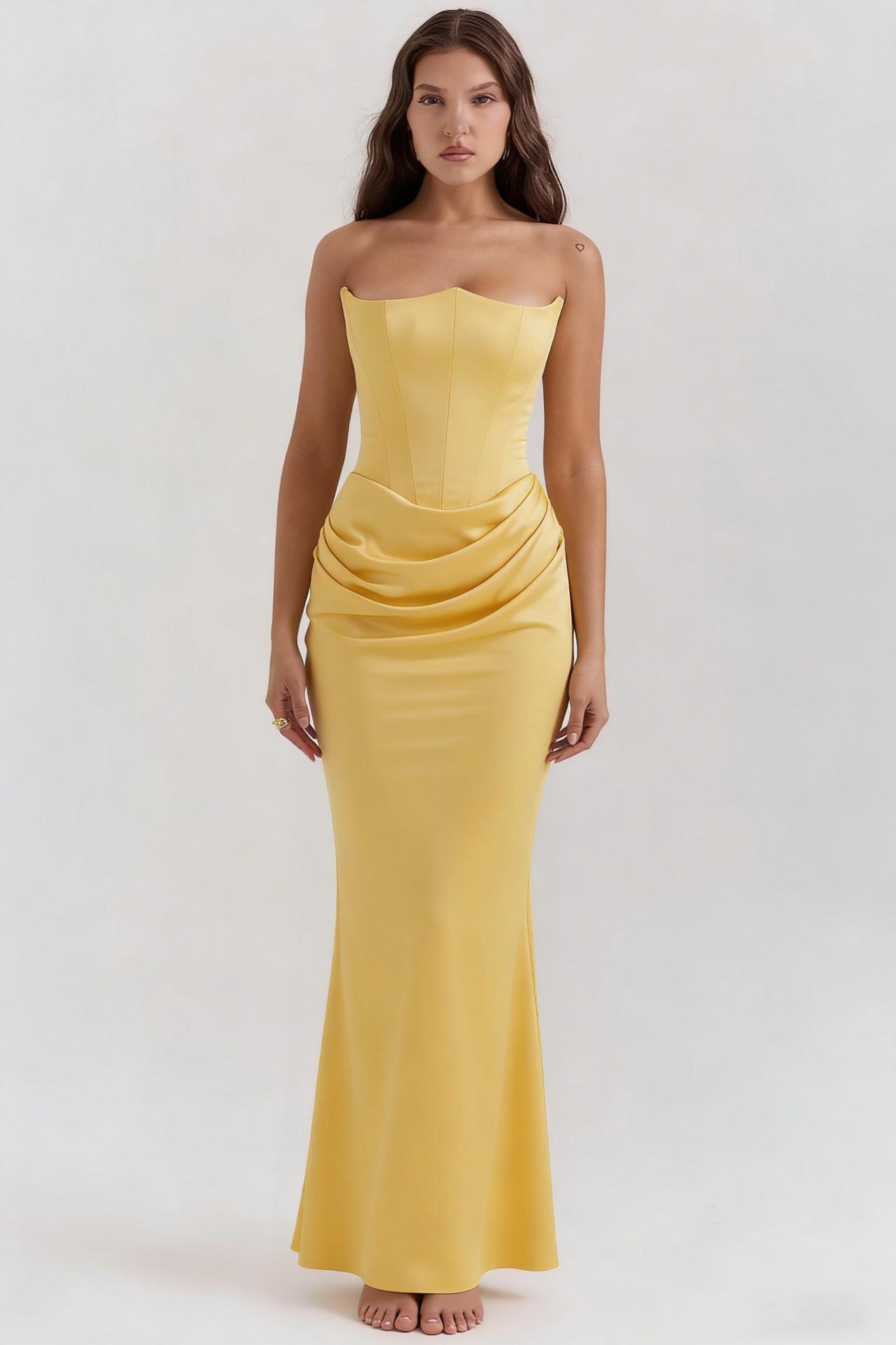 Dress Elegant Sexy Waist Trimming Tube Top Boning Corset Pleated Satin Sheath Dress