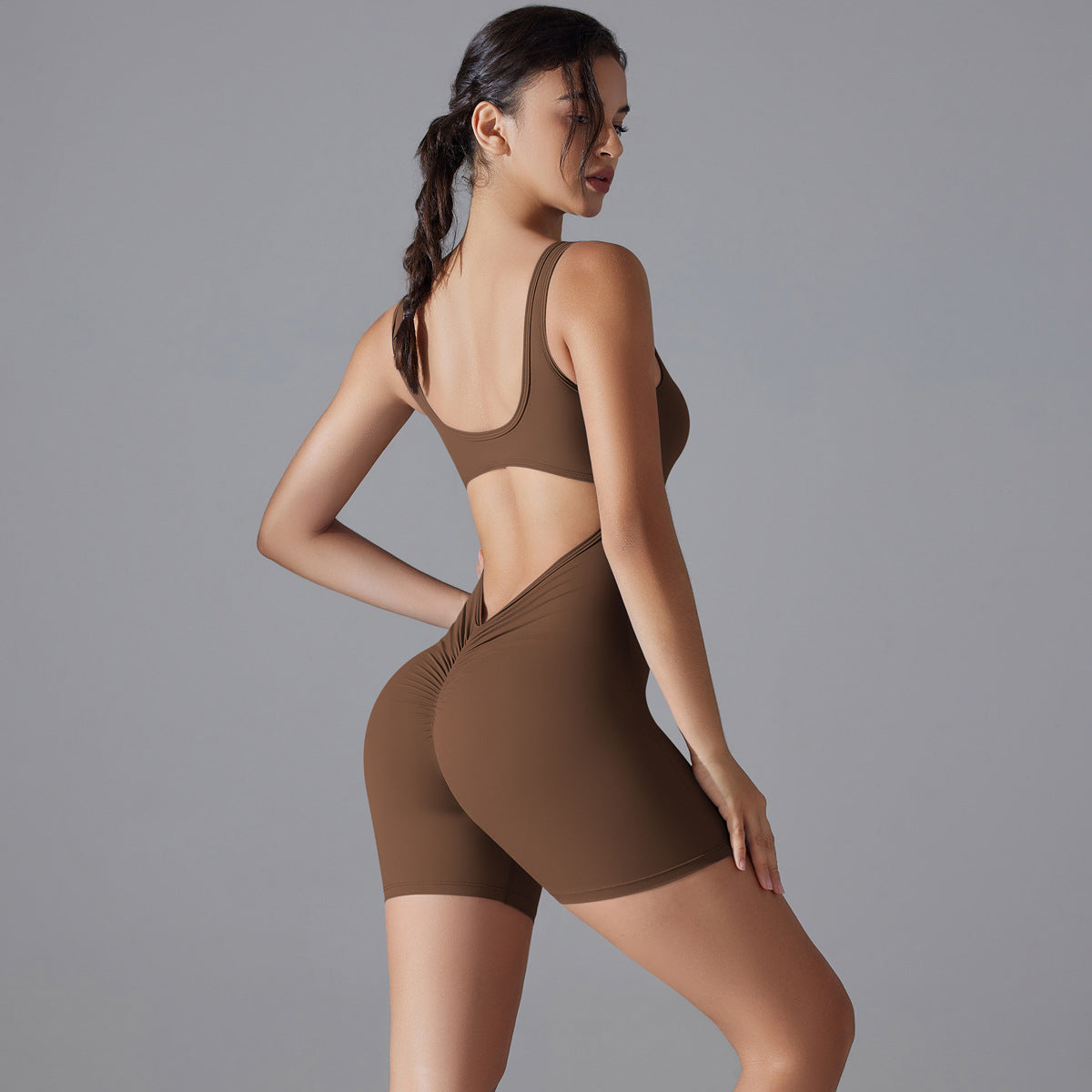 Sexy V Shaped Back Waist Romper Yoga Clothes One Piece Belly Contracting Close Fitting Sports Back Shaping Jumpsuit Women