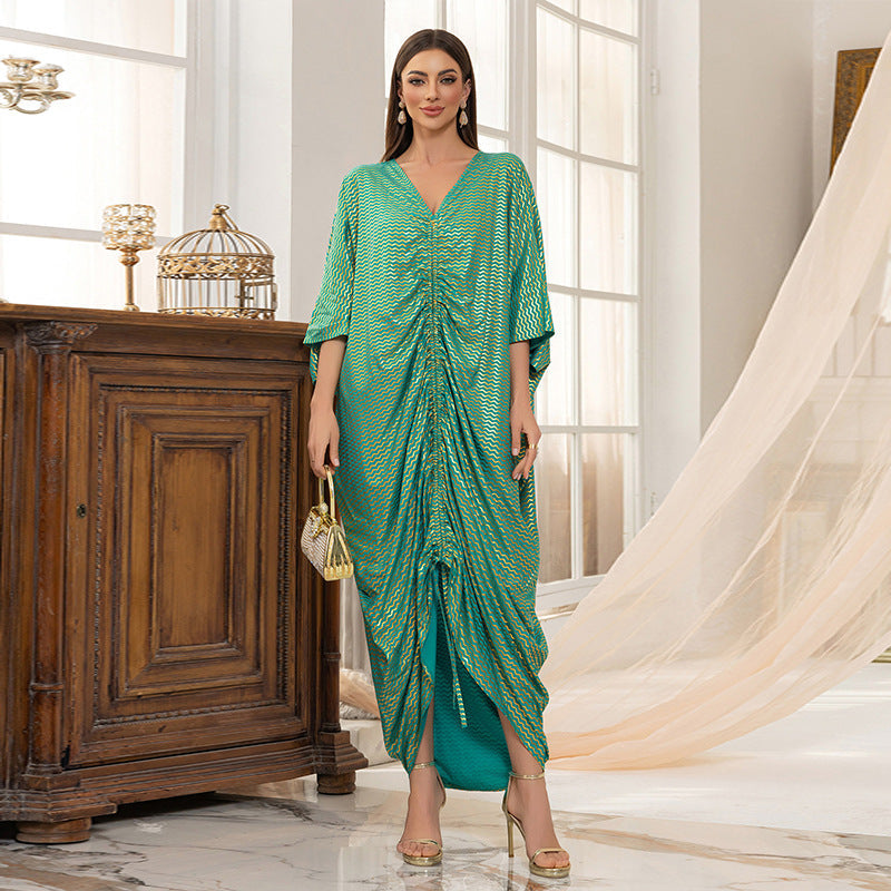 Rayon Drawstring Beach Outerwar Maxi Dress Women Loose Beach Cover Up