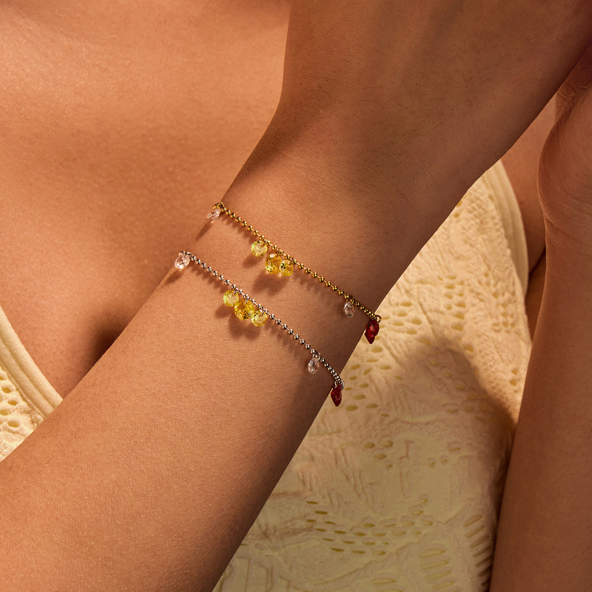 Simple Colorful Crystal Zircon Bracelet Light Luxury High Grade Stainless Steel Non Fading Titanium Steel Bracelet