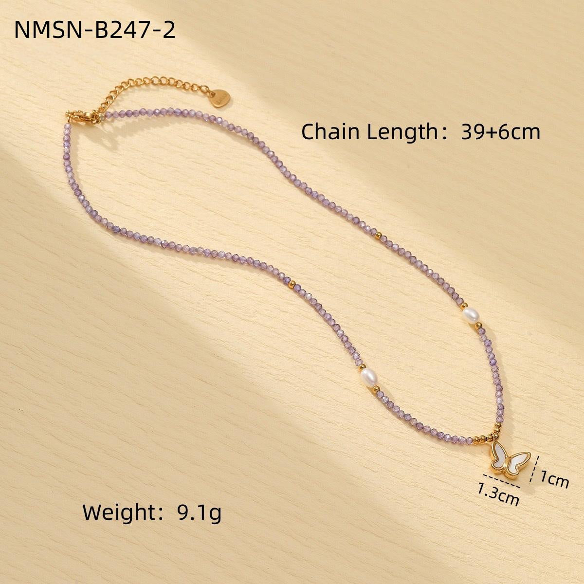 Colorful Freshwater Pearl Natural Stone Handmade Beaded Titanium Steel Necklace Niche Design Butterfly Embellished