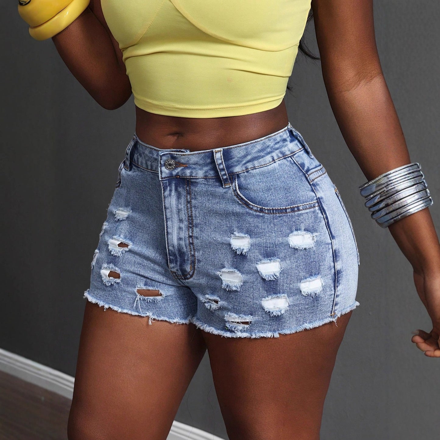 Elastic Minimalist Special Women Clothing Casual All Matching Denim Shorts
