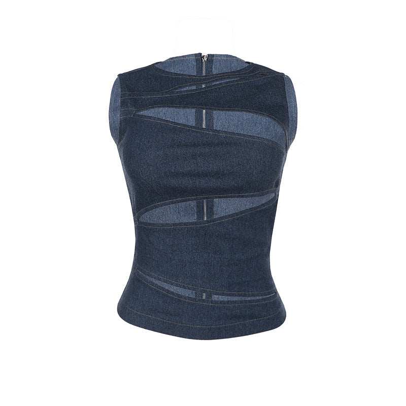 Summer Women Clothing Sexy Cutout Imitation Denim Vest Top for Women