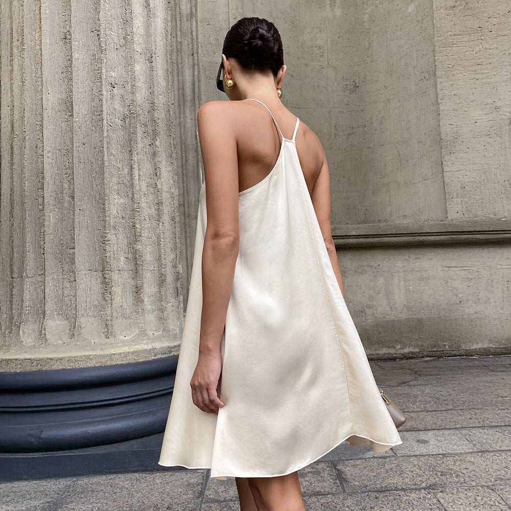 Simple Strap Dress Spring Sexy I Shaped Satin Strap Short Dress