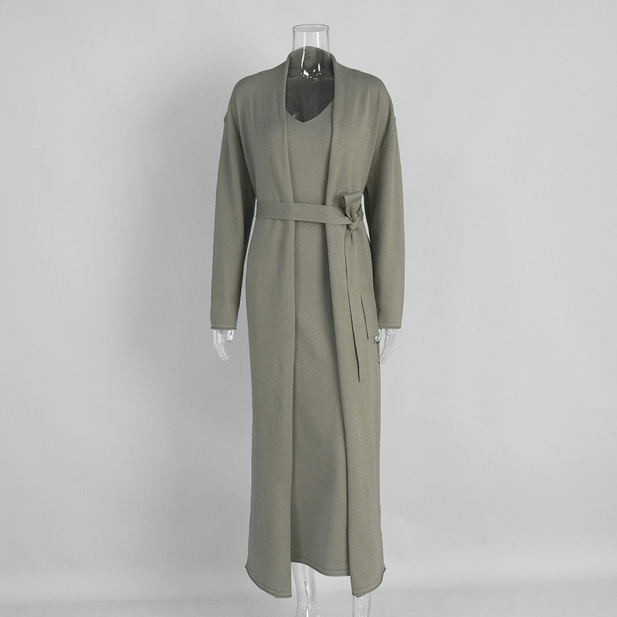 Women Knitted Long Sleeve Cardigan Sling Dress Set Autumn Soft Blouse
