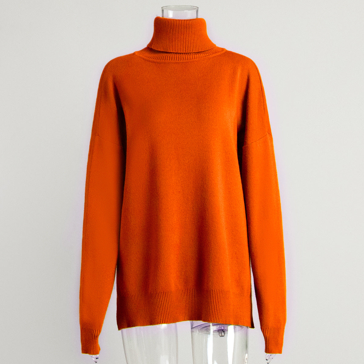 Turtleneck Sweater Women Autumn Winter Casual Sweater Slit Loose Solid Color Knitted Sweater