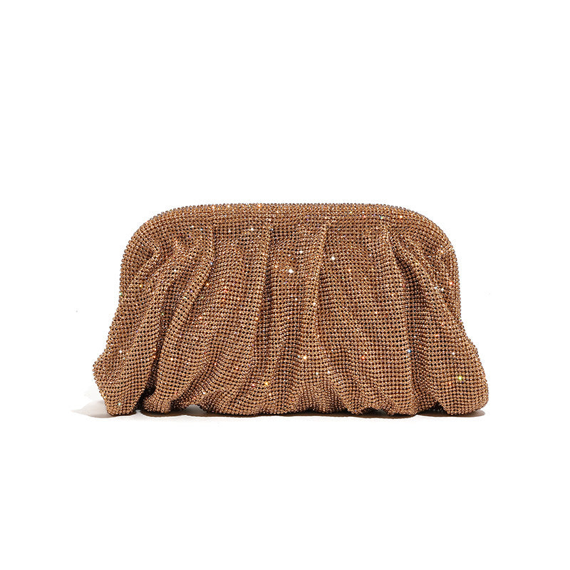 Rhinestone Cloud Bag Pleated Women Bag Texture High End Cosmetic Bag Niche Messenger Bag