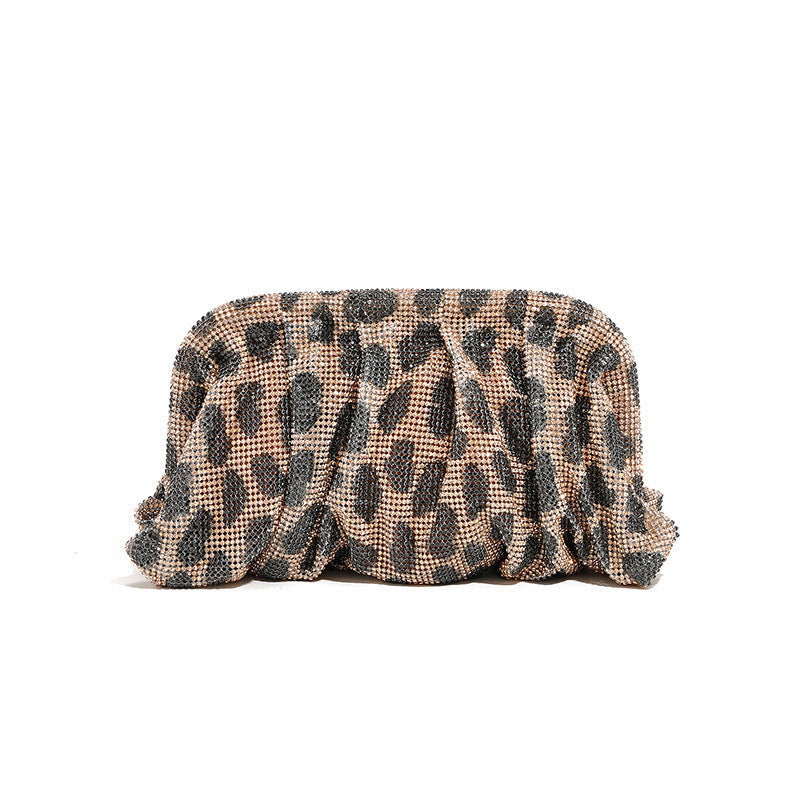 Rhinestone Cloud Bag Pleated Women Bag Texture High End Cosmetic Bag Niche Messenger Bag