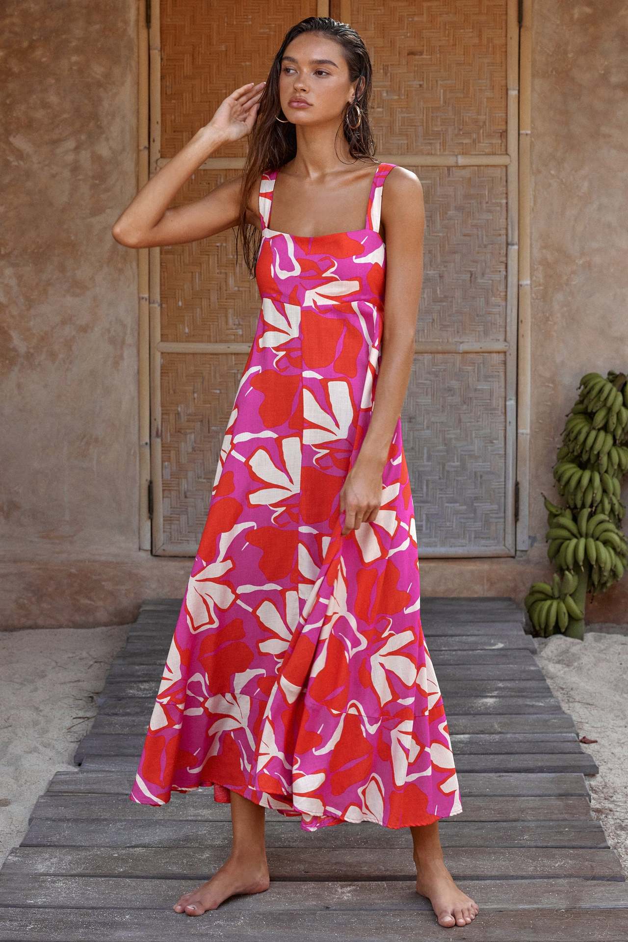 Women Clothing Sexy Summer Holiday Floral Print Fit Horn Strap Dress Women