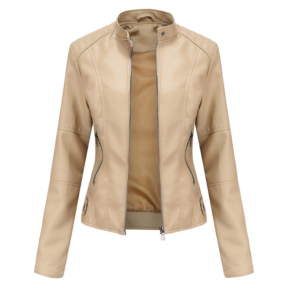 Women Jacket Women Slim Jacket Thin Spring Autumn Coat Women Motorcycle Clothing Stand Collar Faux Leather