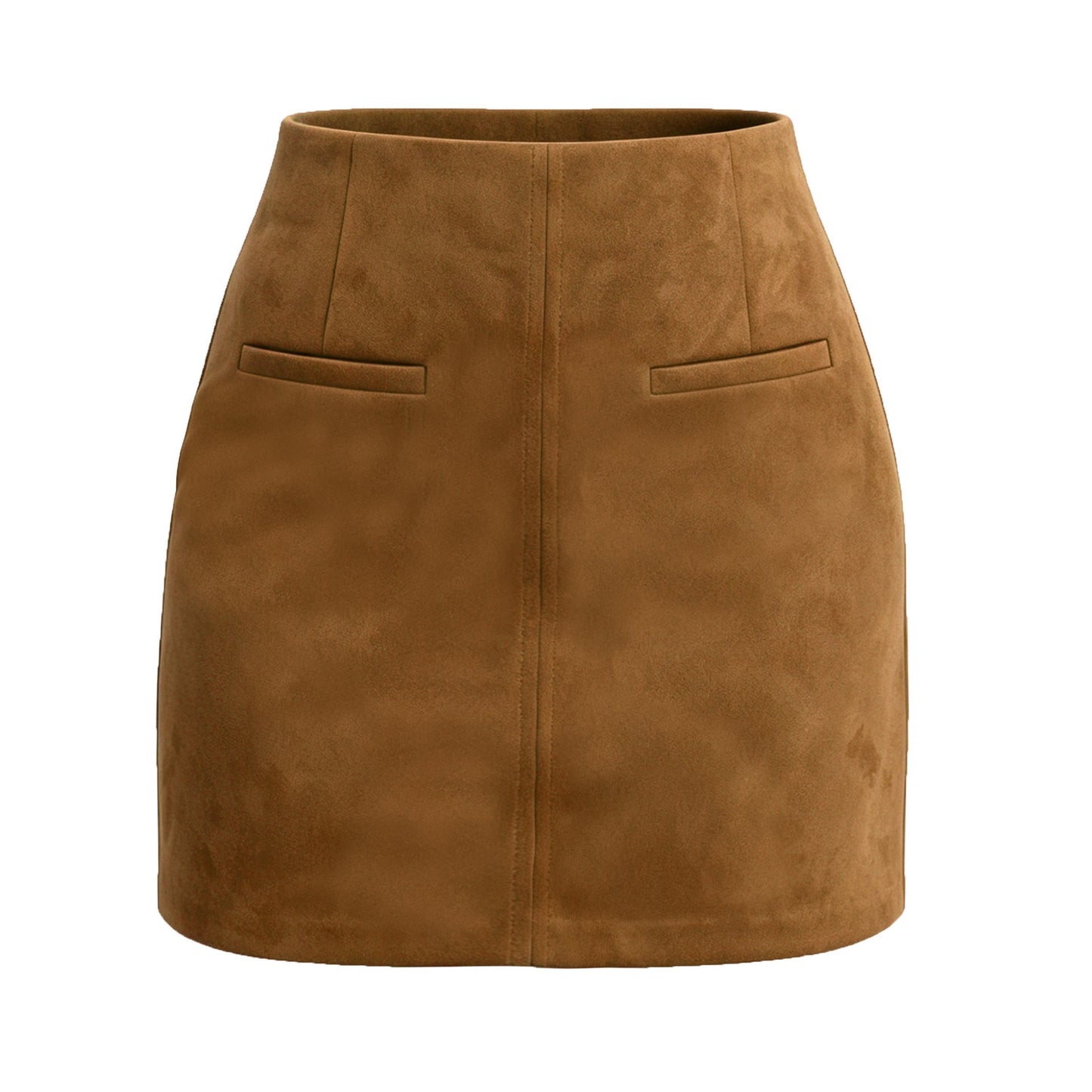Autumn Winter Women Suede Pocket Skirt High Waist Zipper Solid Color Mini Skirt