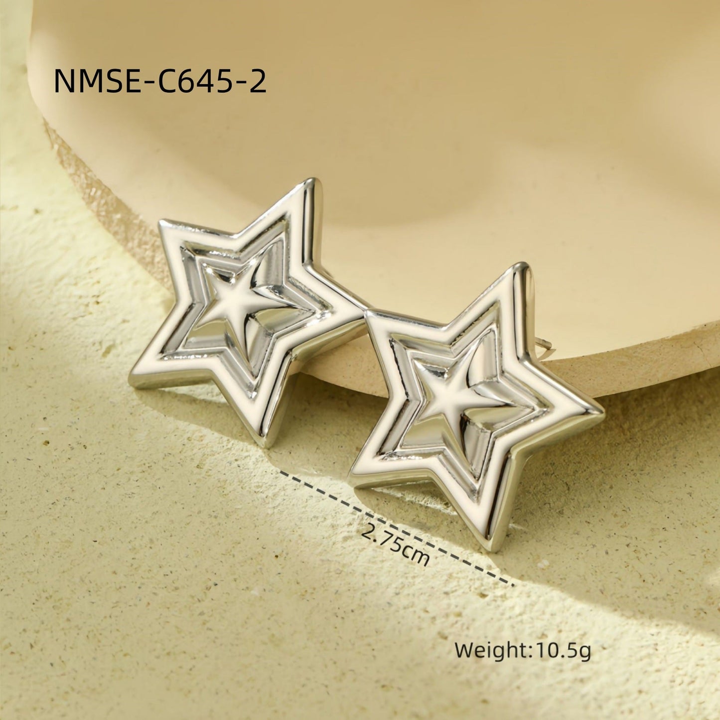 Light Extravagant Love Heart Geometric Abstract Square Titanium Steel Earrings Back Shaped Five Pointed Star High Grade Stainless Steel Earrings