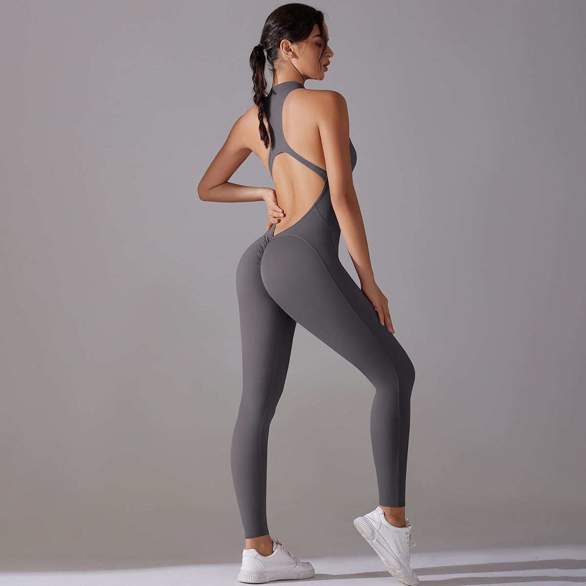 Shaping One Piece Zipper Yoga Clothes One Piece Belly Contracting Close Fitting Hollow Out Cutout Sports Back Shaping Jumpsuit Yoga Pants