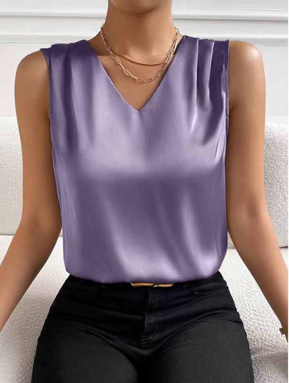 Women Satin Tank Top Office Vest Bottoming Top