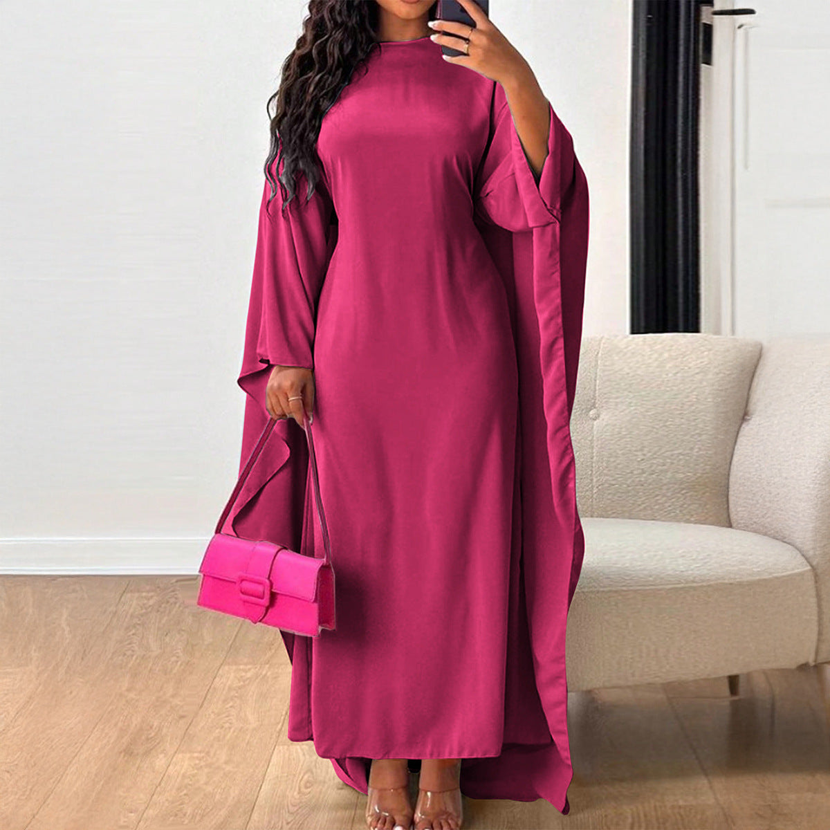 Spring Summer Casual Elegant Loose Solid Color Batwing Sleeve Dress